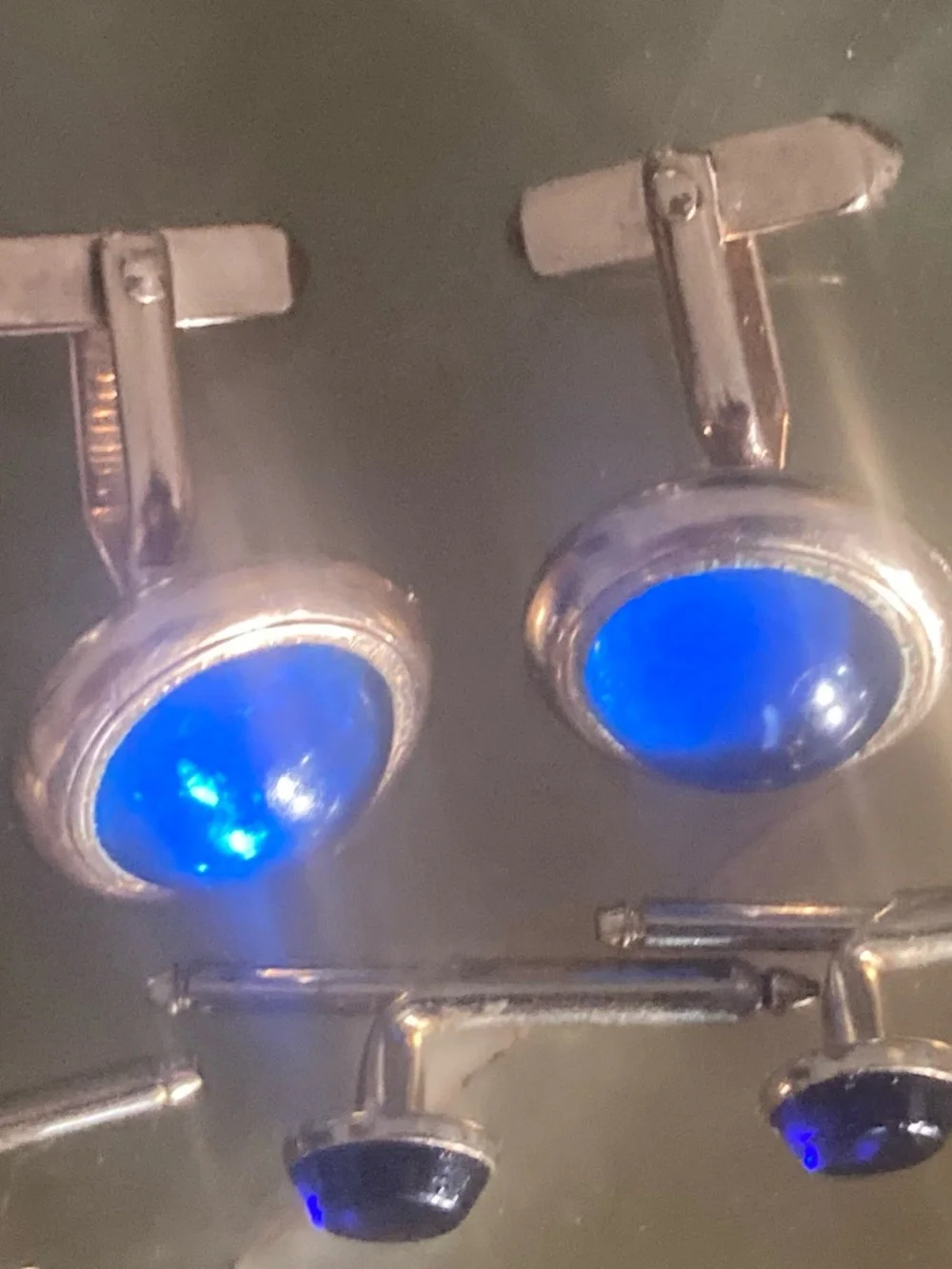 Vintage Swank Blue Cabochon Cufflinks & 3 Shirt Studs